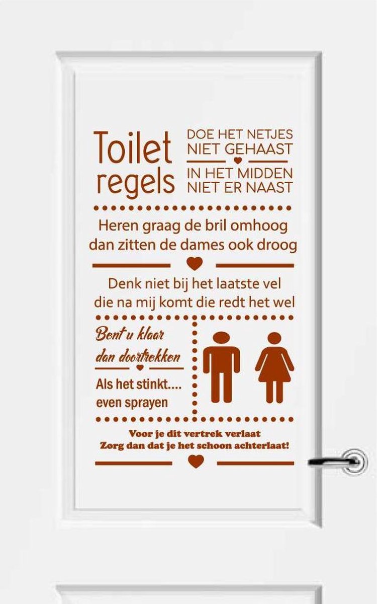 Muursticker Toiletregels - Bruin - 40 x 66 cm toilet overige stickers - toilet