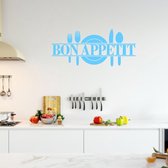 Muursticker Bon Appetit Met Bestek -  Lichtblauw -  80 x 35 cm  -  alle muurstickers  keuken - Muursticker4Sale