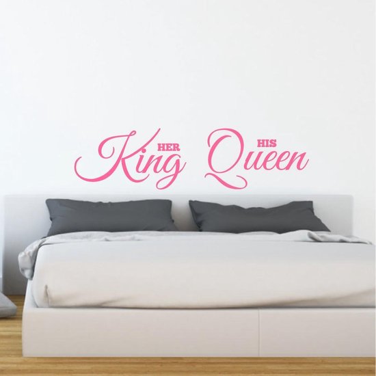 Muursticker Her King - His Queen - Roze - 160 x 41 cm - alle muurstickers slaapkamer