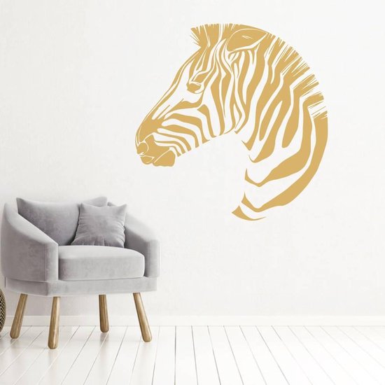 Muursticker Zebra - Goud - 40 x 40 cm - baby en kinderkamer - muursticker dieren slaapkamer alle muurstickers woonkamer