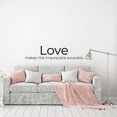 Muursticker Love Makes The Impossible Possible - Geel - 120 x 29 cm - woonkamer slaapkamer engelse teksten