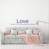Muursticker Love Makes The Impossible Possible - Donkerblauw - 80 x 19 cm - woonkamer slaapkamer engelse teksten