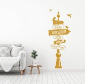 Muursticker Paal Met Diverse Plaatsen En Vogels -  Goud -  120 x 47 cm  -  woonkamer  alle - Muursticker4Sale