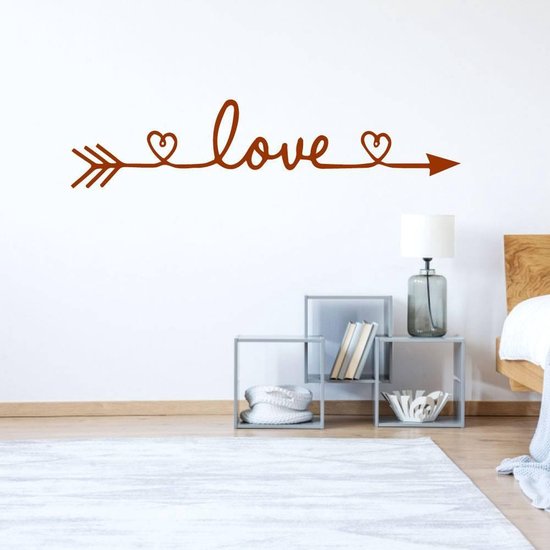 Muursticker Love met hartje - Bruin - 120 x 27 cm slaapkamer woonkamer