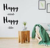 Muursticker Happy Mind Happy Life - Oranje - 59 x 100 cm - engelse teksten slaapkamer woonkamer bedrijven
