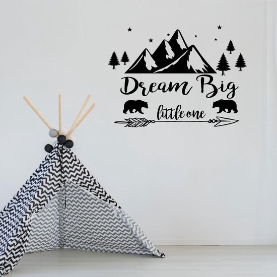 Muursticker Dream Big Little One Met Bergen - Rood - 60 x 45 cm - baby en kinderkamer - teksten en gedichten alle muurstickers baby en kinderkamer