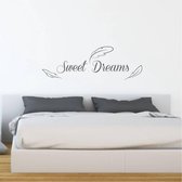 Muursticker Sweet Dreams Met Veren -  Donkergrijs -  160 x 53 cm  -  slaapkamer  engelse teksten  alle - Muursticker4Sale