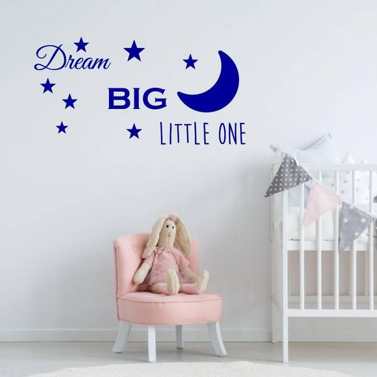 Muursticker Dream Big Little One - Donkerblauw - 80 x 40 cm - baby en kinderkamer - teksten en gedichten baby en kinderkamer alle