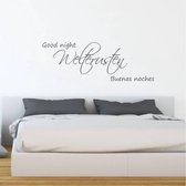 Welterusten Muursticker Good Night Buenas Noches - Gris foncé - 160 x 56 cm - Chambre Textes Néerlandais Textes Anglais - Muursticker4Sale