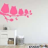Muursticker Uilen Op Tak - Roze - 60 x 38 cm - baby en kinderkamer slaapkamer dieren