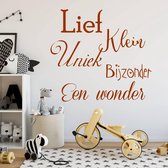 Muursticker Lief, Klein, Uniek, Bijzonder, Een Wonder -  Bruin -  40 x 37 cm  -  nederlandse teksten  baby en kinderkamer  alle - Muursticker4Sale