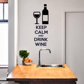 Muursticker Keep Calm And Drink Wine - Oranje - 29 x 80 cm - engelse teksten woonkamer keuken