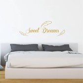 Muursticker Sweet Dreams Met Veren -  Goud -  80 x 27 cm  -  slaapkamer  engelse teksten  alle - Muursticker4Sale