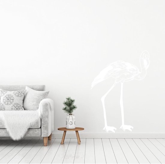 Muursticker Flamingo - Wit - 56 x 80 cm - woonkamer baby en kinderkamer dieren
