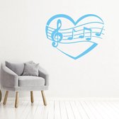 Muziek Noten In Hart -  Lichtblauw -  60 x 45 cm  -  alle muurstickers  baby en kinderkamer  woonkamer - Muursticker4Sale