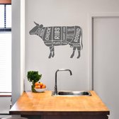 Muursticker Koe Met Benaming - Donkergrijs - 80 x 53 cm - keuken engelse teksten dieren
