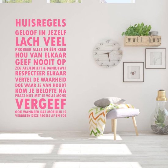 Muursticker Huisregels - Roze - 60 x 115 cm - nederlandse teksten woonkamer