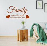 Muursticker Family Where Life Begins And Love Never Ends -  Bruin -  60 x 30 cm  -  engelse teksten  woonkamer  alle - Muursticker4Sale