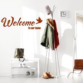 Muursticker Welcome To Our Home Met Vogel -  Bruin -  120 x 38 cm  -  engelse teksten  woonkamer  alle - Muursticker4Sale