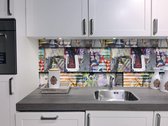 Stoere keuken achterwand met print - 200x50cm - DW2027
