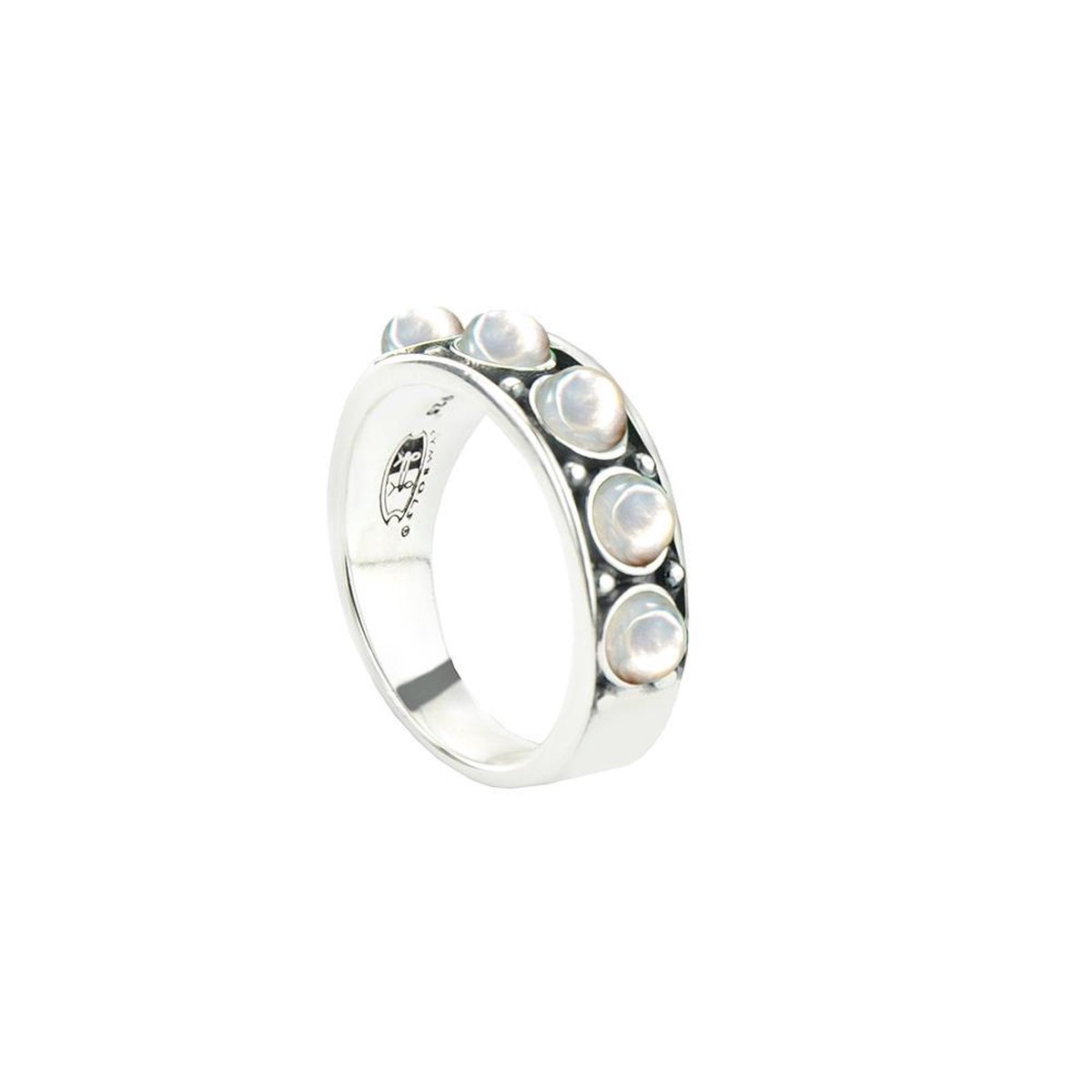 Symbols 9SY 0054 60 Zilveren Ring - Maat 60 - Parel - Wit - Geoxideerd
