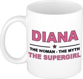 Naam cadeau Diana - The woman, The myth the supergirl koffie mok / beker 300 ml - naam/namen mokken - Cadeau voor o.a  verjaardag/ moederdag/ pensioen/ geslaagd/ bedankt