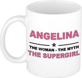 Naam cadeau Angelina - The woman, The myth the supergirl koffie mok / beker 300 ml - naam/namen mokken - Cadeau voor o.a verjaardag/ moederdag/ pensioen/ geslaagd/ bedankt