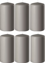 6x Zandgrijze cilinderkaarsen/stompkaarsen 6 x 8 cm 27 branduren - Geurloze kaarsen zandgrijs - Woondecoraties