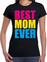 Best mom ever / Beste moeder ooit fun t-shirt met gekleurde letters - zwart -  dames - Fun  /  Verjaardag cadeau / kado t-shirt / Moederdag M