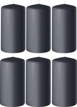 8x Antraciet grijze cilinderkaarsen/stompkaarsen 6 x 15 cm 58 branduren - Geurloze kaarsen antraciet grijs - Woondecoraties