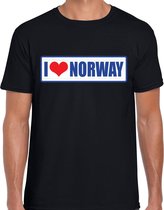 I love Norway / Noorwegen landen t-shirt met bordje in de kleuren van de Noorse vlag - zwart - heren -  Noorwegen landen shirt / kleding - EK / WK / Olympische spelen outfit S
