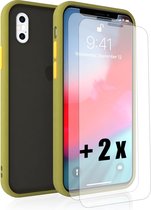 HYBRID | Silica Gel + TPU Transparant Shockproof Backcover iPhone X/XS - Army Groen + 2 x SCREENZ| Tempered Glass Screen Protector