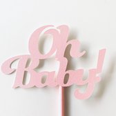 Taartdecoratie versiering| Taarttopper| Cake topper |Baby| Oh Baby| Roze glitter | 14 cm| karton