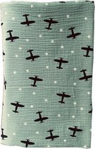 Hydrofiele doek XXL - Mint met print - 130x130 cm - Poefenzo