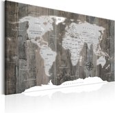 Schilderijen Op Canvas - Schilderij - World Map: Wooden World 60x40 - Artgeist Schilderij
