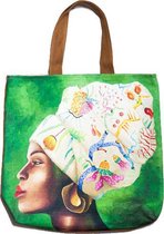 Shopper - Canvas tas - African Woman Beige Floral headpiece - WhimsicalCollection - Lichtgewicht - Strandtas - Weekendtas - Reistas. Mooi modieus en bijzonder. Nooit meer saai over