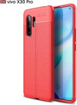 Voor Vivo X30 Pro Litchi Texture TPU schokbestendige behuizing (rood)