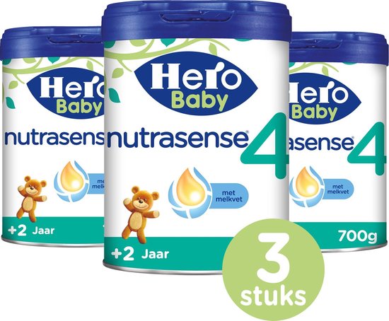 Hero Baby Nutrasense 4 - Flesvoeding vanaf 2+ jr - 3 x 700gr - Peutermelk - met Melkvet - Palmolie Vrij