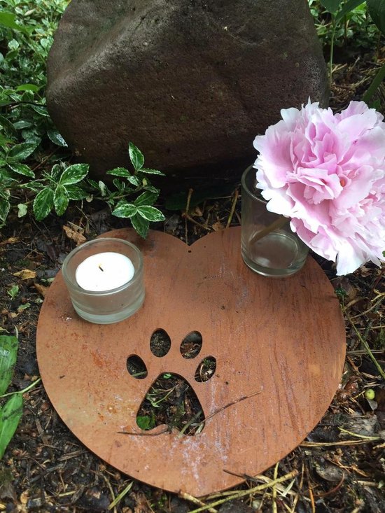 Marys Metals - gedenkartikel - hart met pootafdruk - overleden - hond of kat - herdenken - aandenken - graf