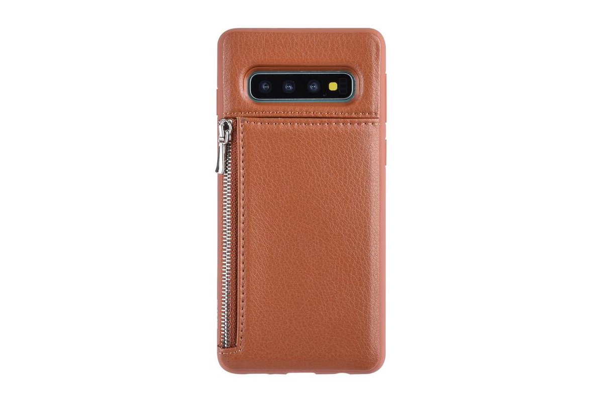 UNIQ Accessory Galaxy S10 Kunstleer Backcover hoesje met rits - Bruin (S10)