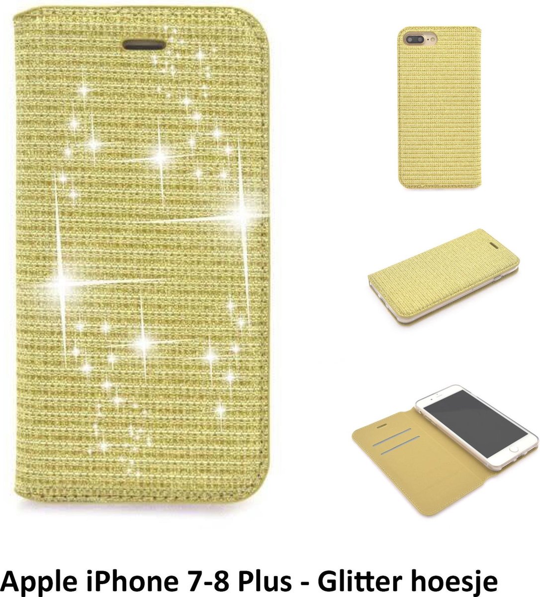 iPhone 7 Plus- iPhone 8 Plus Book Case hoesje - Goud - Pasjeshouder - Magneetsluiting