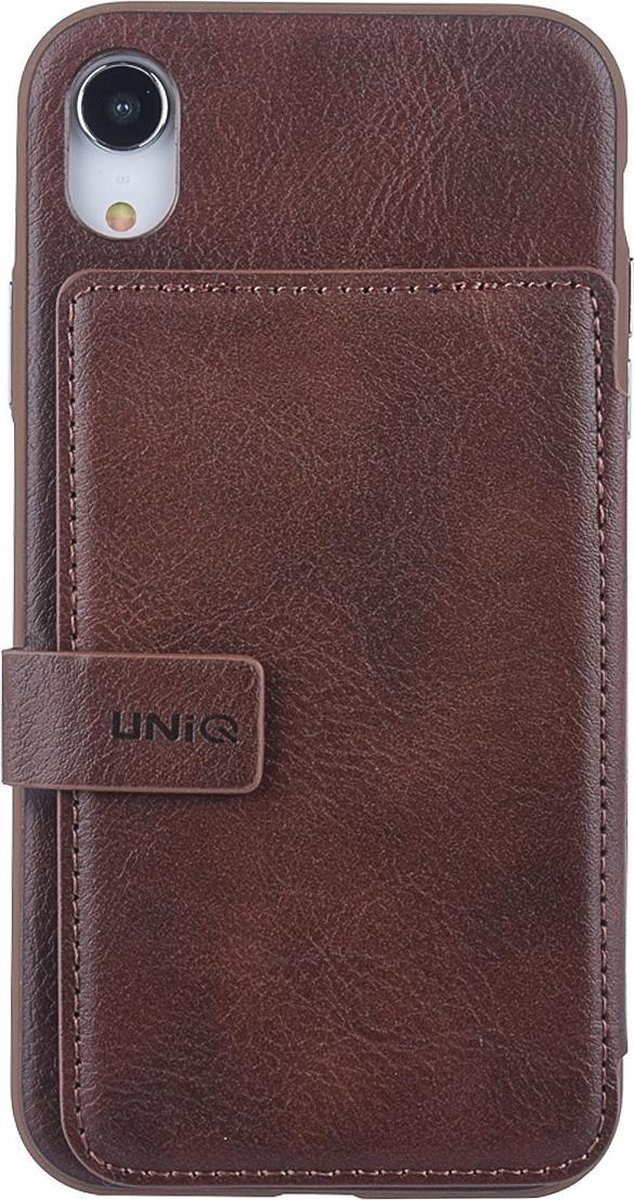UNIQ Accessory iPhone XR Kunstleer Backcover hoesje met clip pasjeshouder - Bruin