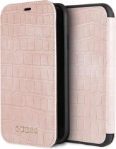 iPhone XR Bookcase hoesje - Guess - Croco Roze - Kunstleer