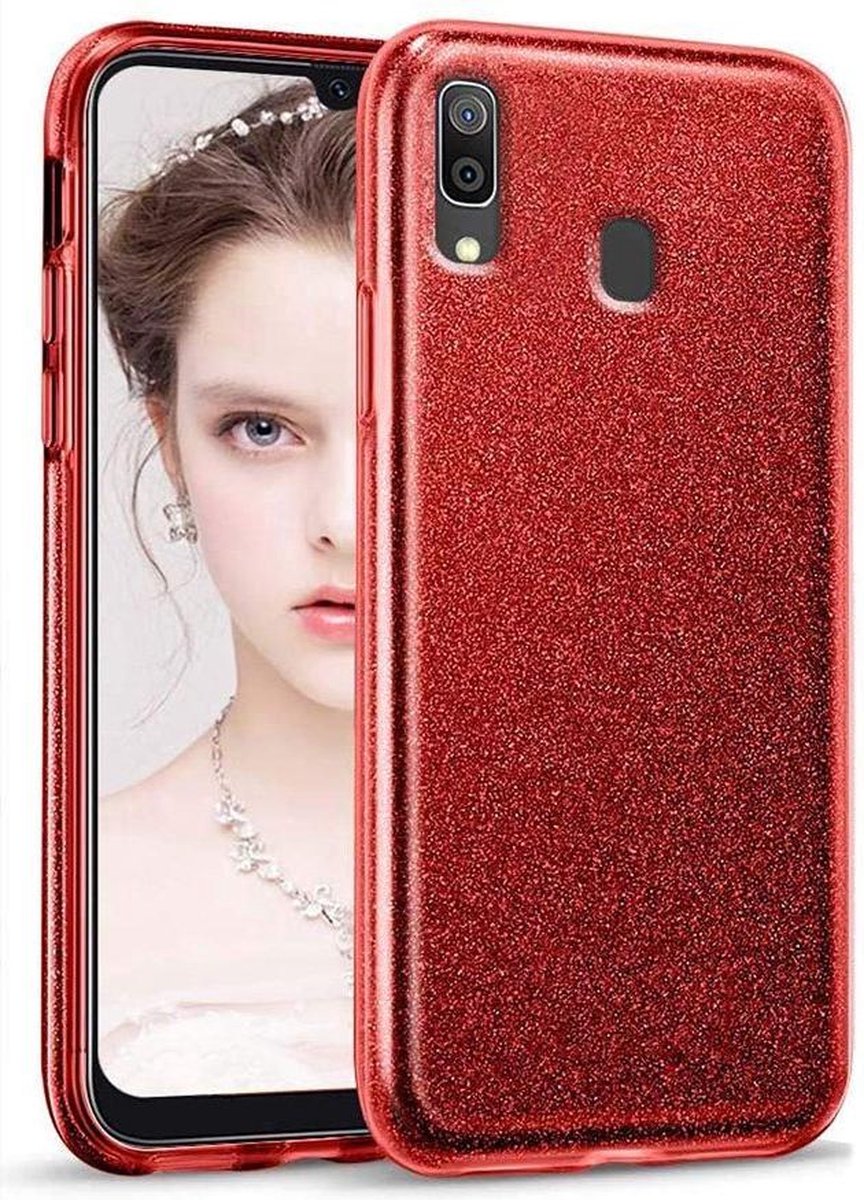 Backcover Hoesje Geschikt voor: Samsung Galaxy A20S Glitters Siliconen TPU Case rood - BlingBling Cover