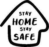 STAY HOME STAY SAFE stempel met paars inktkussen