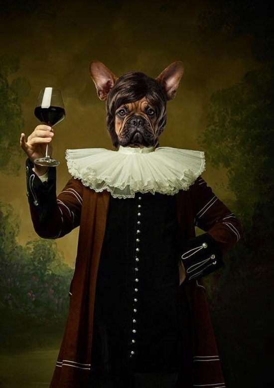 Glasschilderij Dieren fotokunst 'Half-mens / half-hond met metaalfolie  60x90 Schilderij | bol.com