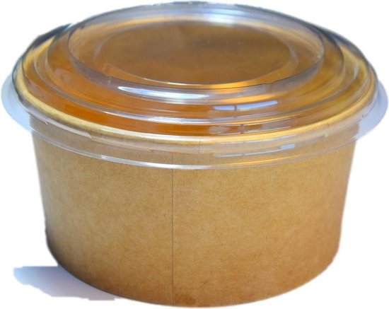 Enpack - 1300 ml Bowl Fresh Salad voor levensmiddelen gemaakt van kraftpapier 100 stuks met RPET deksel - wegwerp kartonnen slakom met PLA binnencoating - biologische schaal