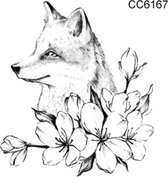Temporary tattoo | tijdelijke tattoo | fake tattoo | tekening vos met bloemen | 60 x 60 mm