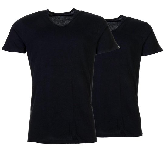 Puma - Basic 2 Pack V-Neck Tee - Zwarte T-Shirts katoen - M - Zwart