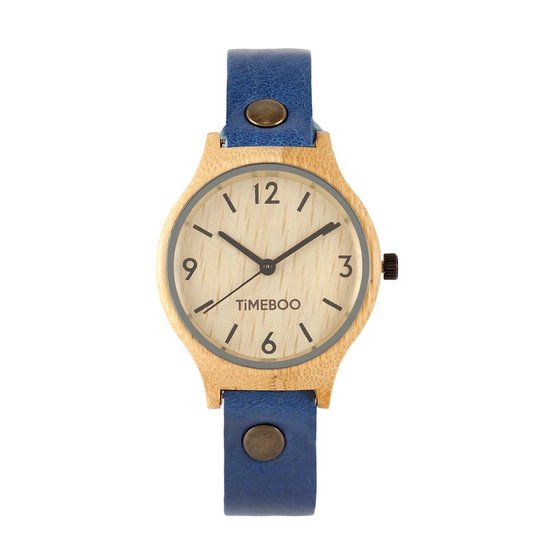 Dames horloge bamboe hout | Twist blauw leren band | TiMEBOO ®